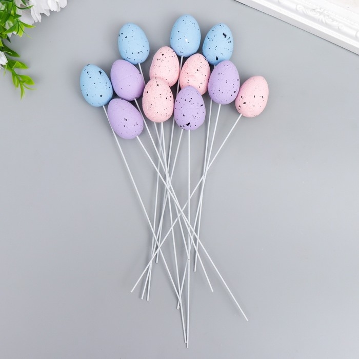Декор пасхальный на палочке Декор пасхальный на палочке "Перепелиные яички" набор 12 шт МИКС 2,5х3,5 см