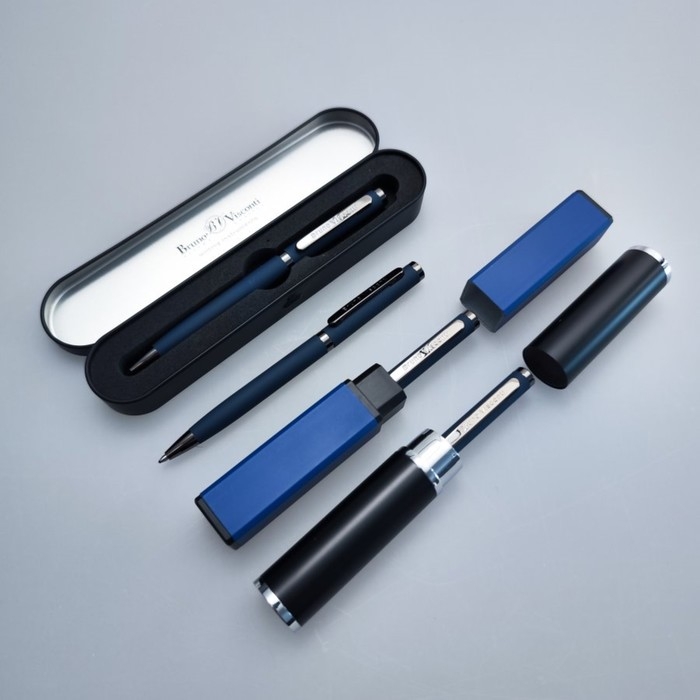 Ручка шариковая поворотная, 1.0 мм, BrunoVisconti FIRENZE, стержень синий, металлический корпус Soft Touch синий, в тубусе Ручка шариковая поворотная, 1.0 мм, BrunoVisconti FIRENZE, стержень синий, металлический корпус Soft Touch синий, в тубусе