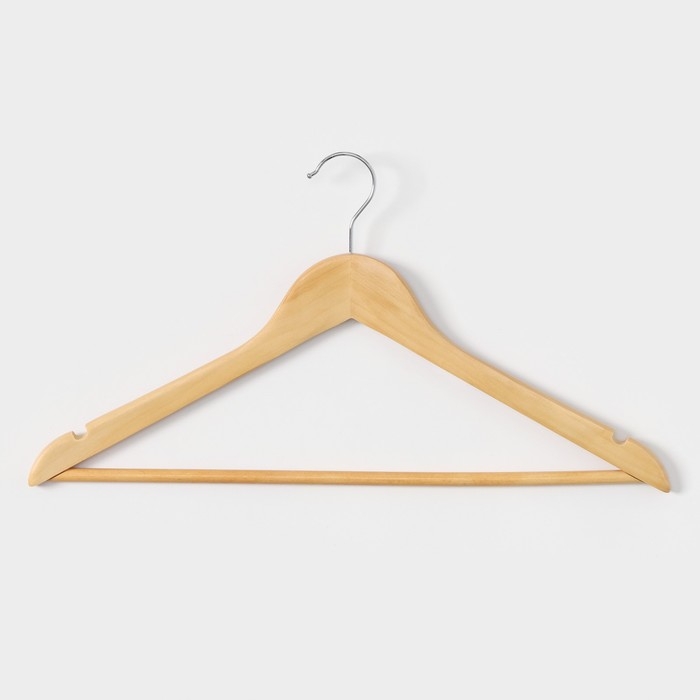 Плечики - вешалки для одежды LaDо́m Bois, 44,5&times;1,2&times;23 см, 3 шт, с перекладиной, широкие плечики, деревянная сорт А