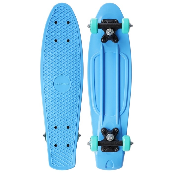 Пенниборд ONLYTOP, 56х15 см, колёса PVC 50 мм, пластиковая рама, цвет голубой