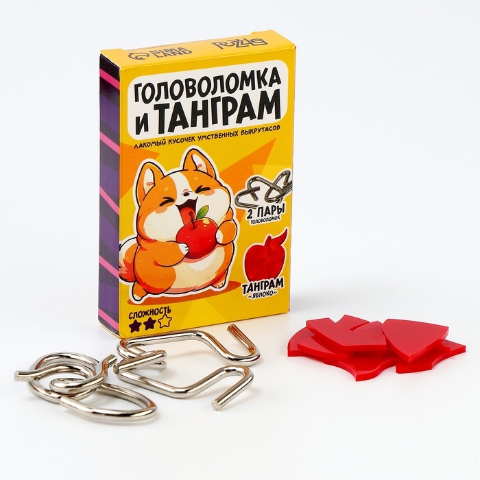 Металлическая головоломка "Рецепт для мозга", с танграмом, МИКС