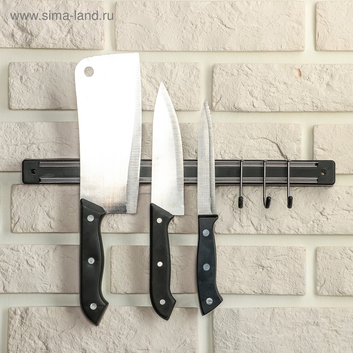 Держатель для ножей магнитный с крючками Доляна &laquo;Линия&raquo;, 34 см