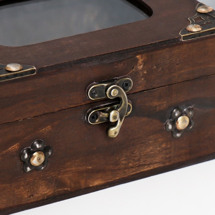 Шкатулка дерево, стекло сундучок Шкатулка дерево, стекло сундучок "Эдвига" с заклёпками, коричневый 16х13х8,5 см