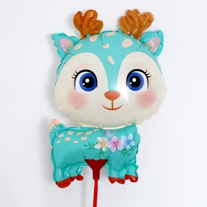 Шар фольгированный 15 Шар фольгированный 15" «Оленёнок», бирюзовый, на палочке