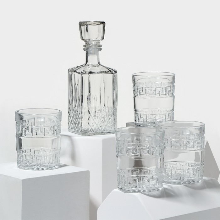 Набор штоф &laquo;Оптика&raquo;, 500 мл, стакан &laquo;Крист&raquo;, 350 мл, 4 шт, МИКС