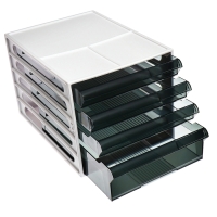 Файл-кабинет 4-секционный СТАММ, белый корпус, черные лотки Файл-кабинет 4-секционный СТАММ, белый корпус, черные лотки