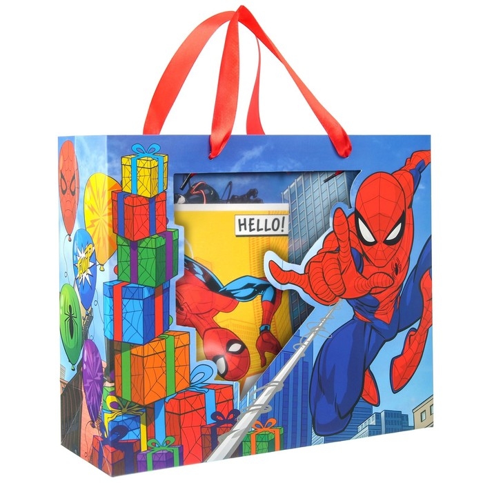 Пакет подарочный с пластиковым окном, 31 х 26 х 11 см, Человек Паук