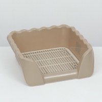 Туалет для собак с высокими бортами и съемной сеткой 43х43х15 см, бежевый Туалет для собак с высокими бортами и съемной сеткой 43х43х15 см, бежевый