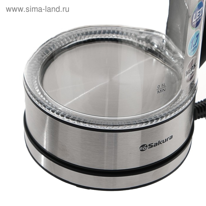 Чайник электрический Sakura SA-2720SBK, стекло, 1.7 л, 2200 Вт, серебристый Чайник электрический Sakura SA-2720SBK, стекло, 1.7 л, 2200 Вт, серебристый