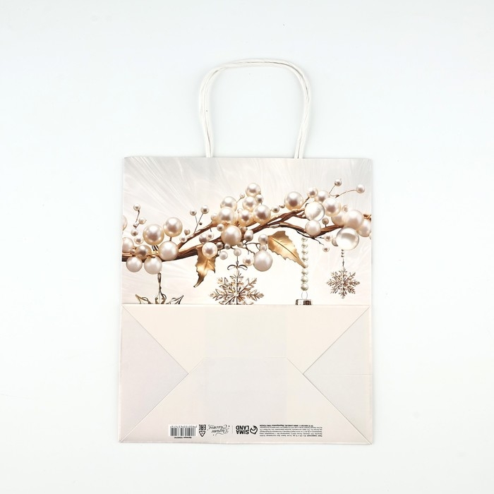 Пакет подарочный новогодний &laquo;С Новым годом&raquo;, белый крафт, 22 х 25 х 12 см , Новый год