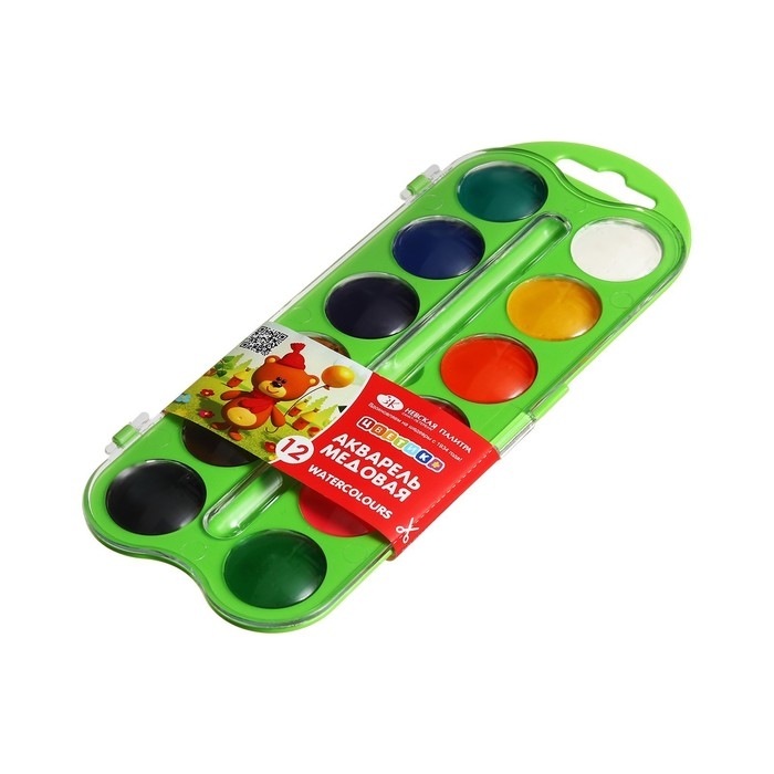 Акварель медовая ЗХК "Цветик", 12 цветов, в пластиковом пенале, без кисти
