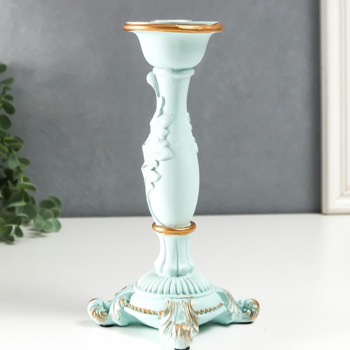 Подсвечник полистоун на 1 свечу Подсвечник полистоун на 1 свечу "Пышный лист" нежно-голубой 21,5х9х9 см