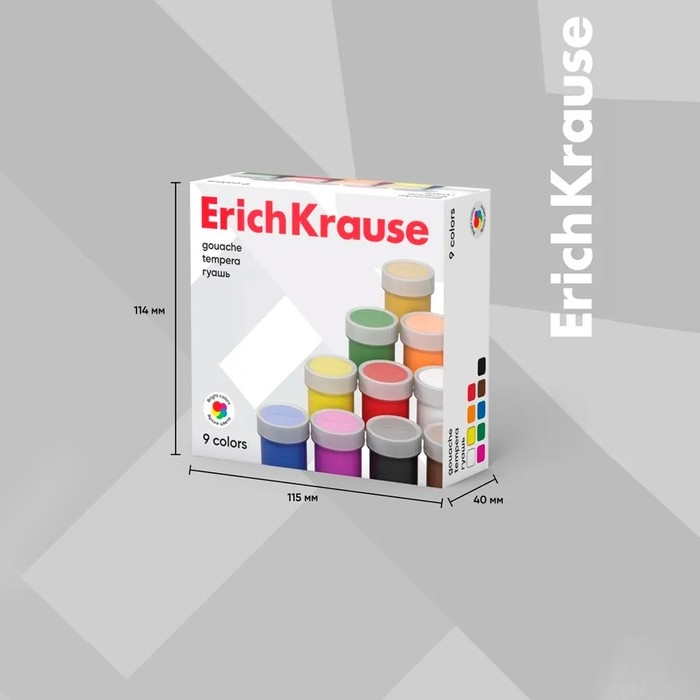 Гуашь 9 цветов х 17 мл, ErichKrause Basic, в картонной упаковке Гуашь 9 цветов х 17 мл, ErichKrause Basic, в картонной упаковке