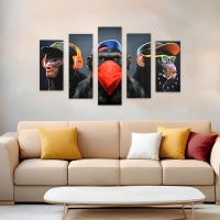 Часы-картина настенные модульные "Обезьяны", бесшумные, 80 х 140 см Часы-картина настенные модульные "Обезьяны", бесшумные, 80 х 140 см