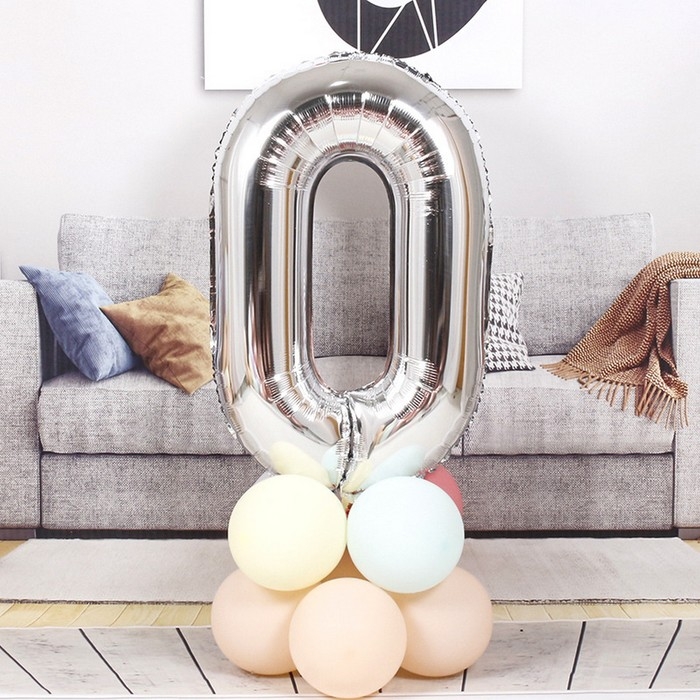 Шар фольгированный 40" Цифра 0, цвет серебряный