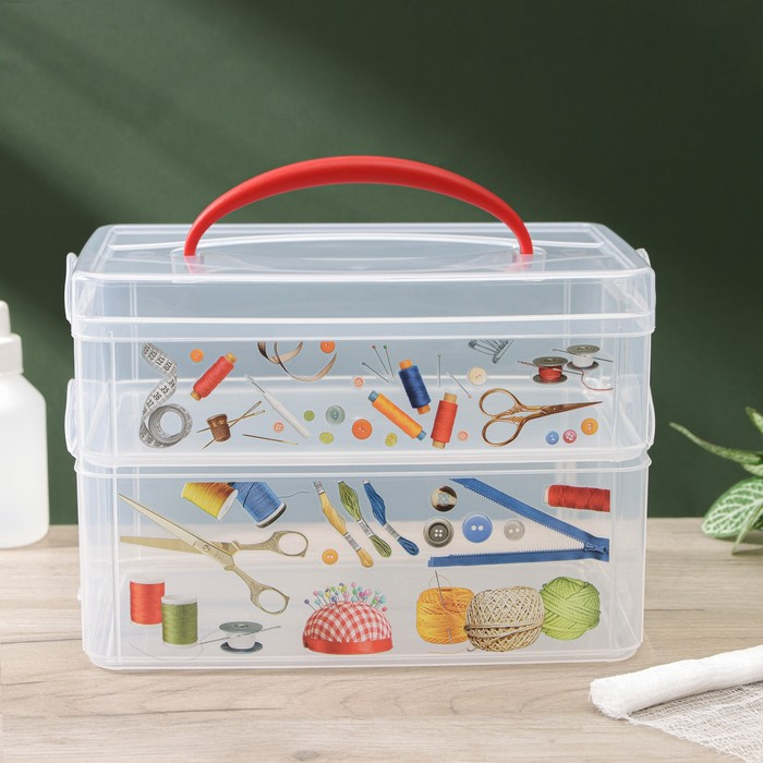 Контейнер универсальный Multi box, 2 секции, с ручкой и декором, рисунок МИКС Контейнер универсальный Multi box, 2 секции, с ручкой и декором, рисунок МИКС