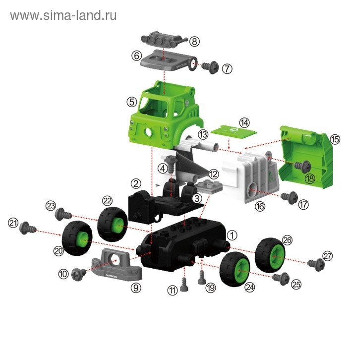 Конструктор винтовой &laquo;Мусоровоз&raquo;, с электр. шуруповертом, р/у, 27 деталей