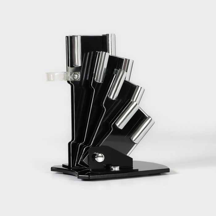 Набор кухонный на подставке &laquo;Изгиб&raquo;, 5 предметов: 4 ножа, 7,5 см, 10 см, 13 см, 15 см, овощечистка, цвет зелёный