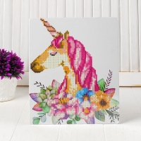 Алмазная вышивка &laquo;Единорог в цветах&raquo;, 21 &times; 25 см, с частичным заполнением, с подставкой