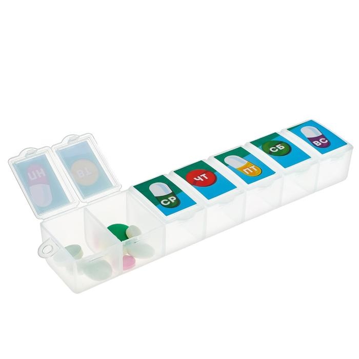 Таблетница &laquo;Неделя&raquo;, 7 секций, русские буквы, 15,5 х 3,4 см.