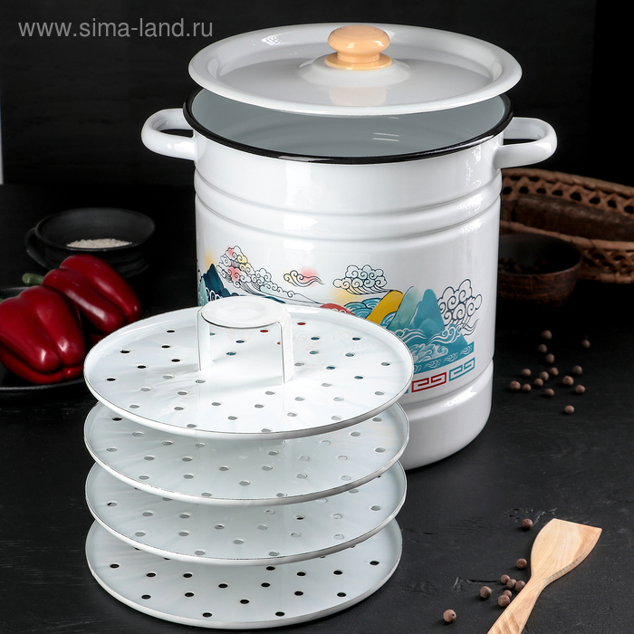 Позница-мантоварка эмалированная, 12 л, 4 вставки, цвет белый, деколь МИКС Позница-мантоварка эмалированная, 12 л, 4 вставки, цвет белый, деколь МИКС