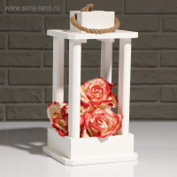 Кашпо деревянное "Фонарь", ручка верёвка, белый, 16&times;16&times;30 см