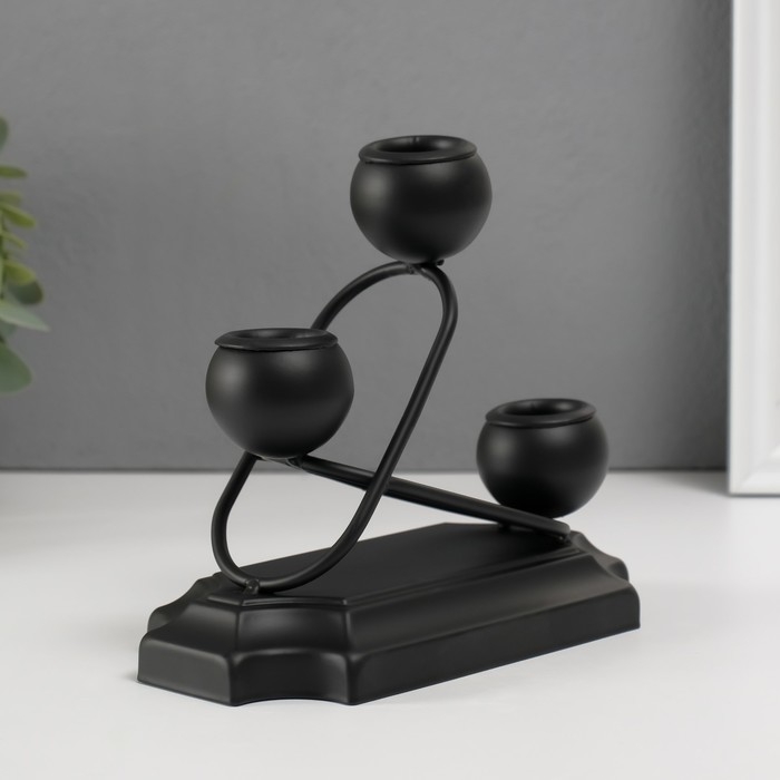 Подсвечник металл на 3 свечи "Моллекулы и овалы" чёрный d=2,5 см 8х16х14 см