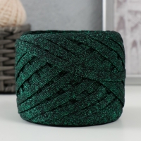 Трикотажная пряжа "Риббон" с люрексом 85м/170&plusmn;5 гр (Черный, люрекс: Зеленый)