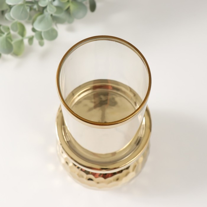 Подсвечник керамика, стекло на 1 свечу "Лоджуар" d=8 см золото 10,5х10,5х26 см