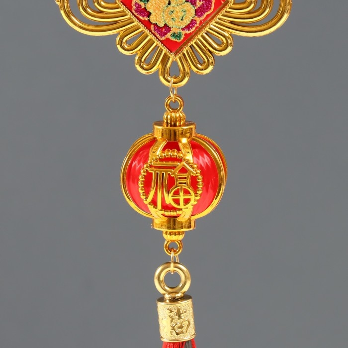 Подвеска пластик, текстиль "Китайский фонарик и узел - На счастье" 4,2х8,2х39 см