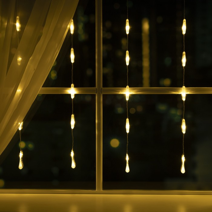 Гирлянда &laquo;Занавес&raquo; 2.5 &times; 0.65 м с насадками &laquo;Капли&raquo;, IP20, прозрачная нить, 50 LED, свечение тёплое белое, 8 режимов, 220 В