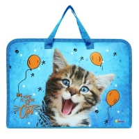 Папка с ручками А4, 340 х 245 х 40 мм, пластиковая, ручки-тесьма, Оникс ПТ-14 "Ура-мяу!" Папка с ручками А4, 340 х 245 х 40 мм, пластиковая, ручки-тесьма, Оникс ПТ-14 "Ура-мяу!"