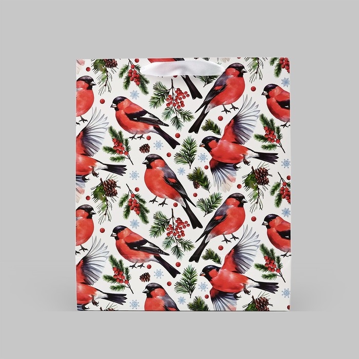 Пакет подарочный новогодний ламинированный &laquo;Снегири&raquo;, ML 23 х 27 х 11.5 см , Новый год