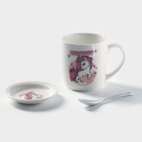 Кружка керамическая с подставкой и ложкой «Единорог в мечтах», 330 мл, рисунок МИКС Кружка керамическая с подставкой и ложкой «Единорог в мечтах», 330 мл, рисунок МИКС
