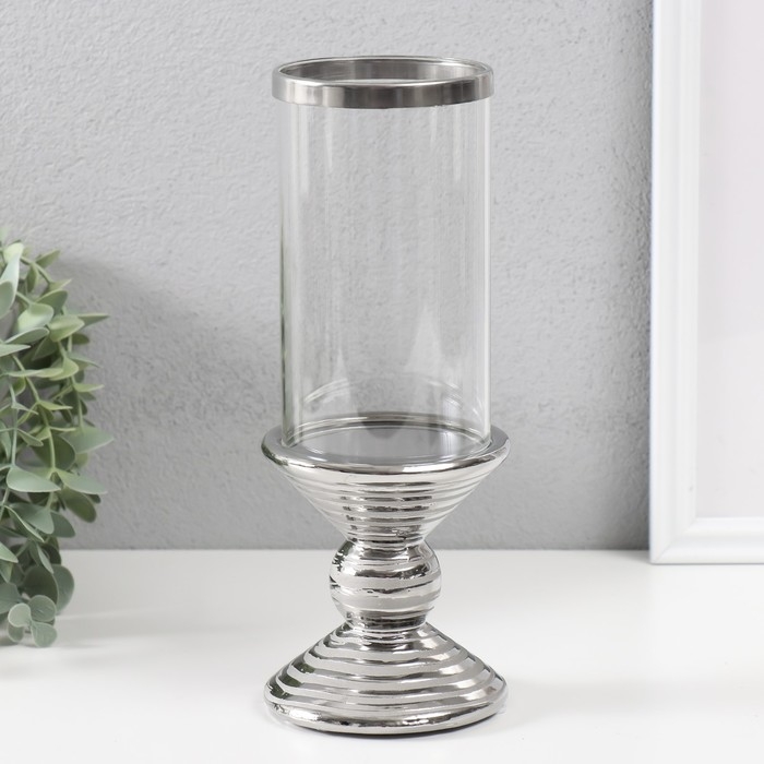 Подсвечник керамика, стекло на 1 свечу Подсвечник керамика, стекло на 1 свечу "Иллюзия. Зебра" d=7,5 см серебро 9х9х24 см