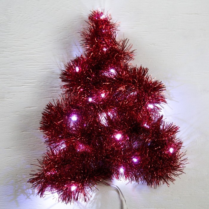 Гирлянда &laquo;Мишура&raquo; 1 м роса, IP20, красная нить, 22 LED, 6 слоёв, d=7 см, батарейки CR2032х2 (в комплекте), свечение белое