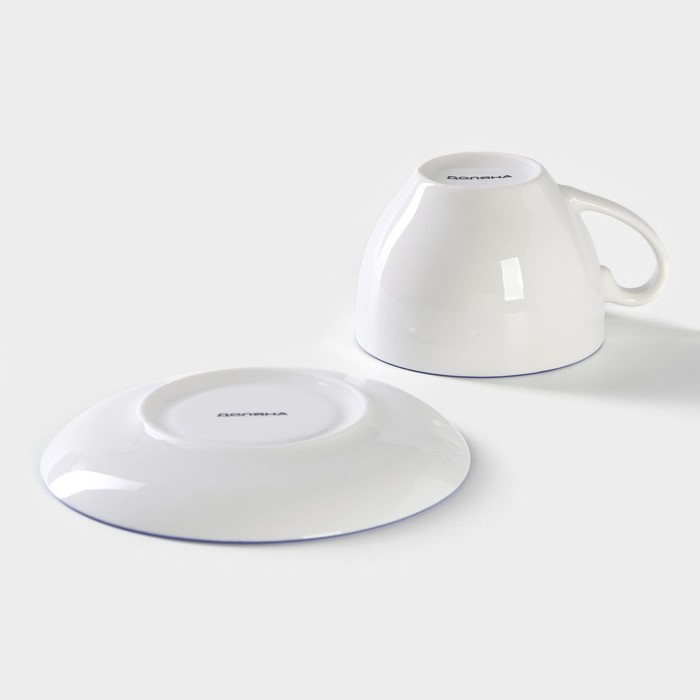 Чайная пара фарфоровая Доляна &laquo;Емеля&raquo;, 2 предмета: чашка 250 мл, блюдце d=15 см, цвет белый