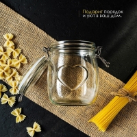 Банка стеклянная для хранения сыпучих продуктов Доляна &laquo;Сердце&raquo;, 850 мл, 11&times;14 см, с бугельным замком