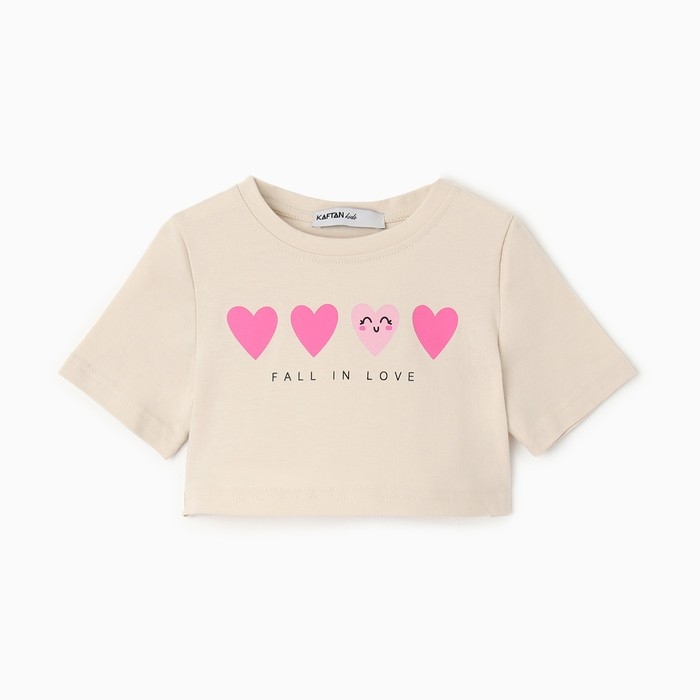 Футболка детская укороченная KAFTAN "Сердечки", р. 28 (86-92 см), бежевый