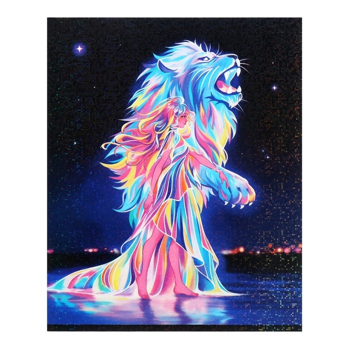 Тетрадь 48 листов в клетку Calligrata TOP Тетрадь 48 листов в клетку Calligrata TOP "Девушка и лев", обложка мелованный картон, голография, блок офсет, белизна 95%, МИКС