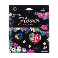 Карандаши 24 цвета в картонной коробке, шестигранные, деревянные,Цветы на чёрном МИКС Карандаши 24 цвета в картонной коробке, шестигранные, деревянные,Цветы на чёрном МИКС