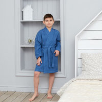 Халат вафельный детский Крошка Я "Boho" р.34 (122-128 см) цв. синий, 100%хл, 290 г/м2