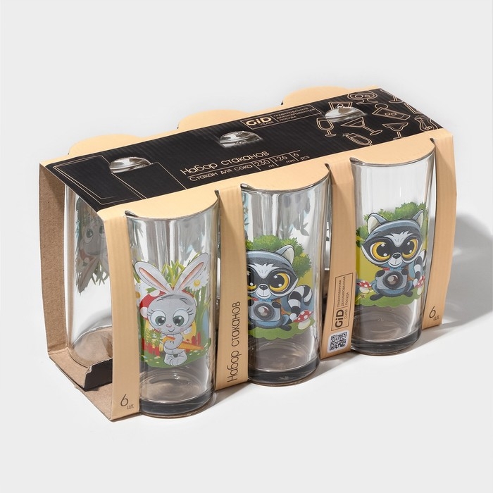 Набор стаканов &laquo;Веселые зверюшки&raquo;, стеклянный, 230 мл, рисунок микс