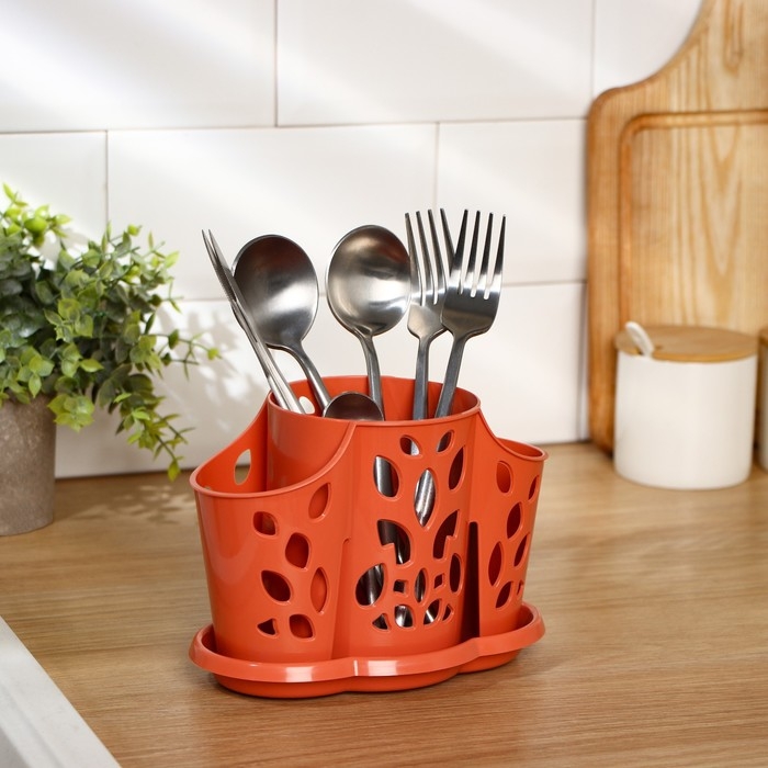 Подставка для столовых приборов &laquo;Камелия&raquo;, 3 отделения, цвет МИКС