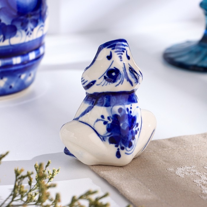 Подставка для зубочисток "Лягушка", гжель, фарфор, h=7,5см