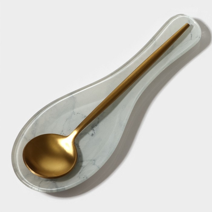 Подставка стеклянная под ложку Доляна &laquo;Марбл белый&raquo;, 23,5&times;8,3&times;1,5 см