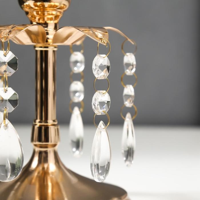 Подсвечник металл, стекло на 1 свечу Подсвечник металл, стекло на 1 свечу "Хрустальные подвески" золото 19,5х14,8х14,8 см