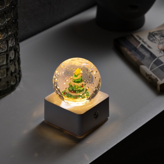 Светодиодная фигура &laquo;Шар с ёлкой&raquo; 10 &times; 14.3 &times; 10 см, пластик, USB, свечение тёплое белое