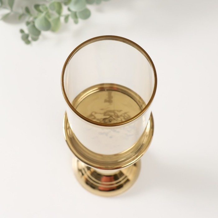 Подсвечник керамика, стекло на 1 свечу "Лира" d=8 см золото 9,3х9,3х34 см