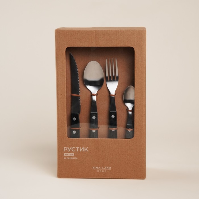 Набор столовых приборов из нержавеющей стали SL Home, 24 предмета, цвет серебряный, цвет ручки коричневый Набор столовых приборов из нержавеющей стали SL Home, 24 предмета, цвет серебряный, цвет ручки коричневый